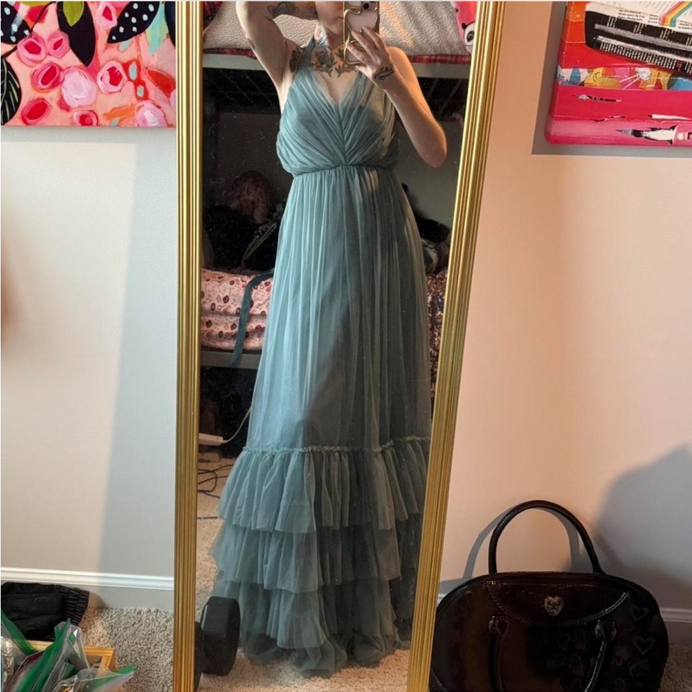Elegant Blue Halter Maxi Dress